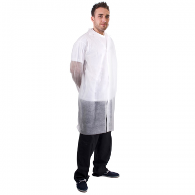 NON WOVEN LABCOAT WITH VELCRO WHITE